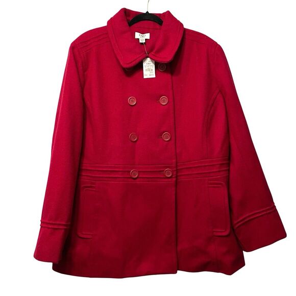Cato Jacket Woman Plus Size 22/24 Red Wool Blend Double Breasted Pea Coat - Picture 1 of 11